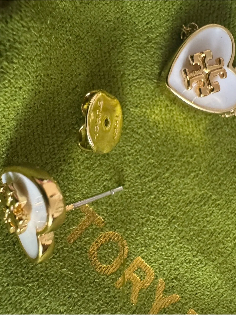 Tory Burch Gold and White Heart Logo Necklace with Matching Studs